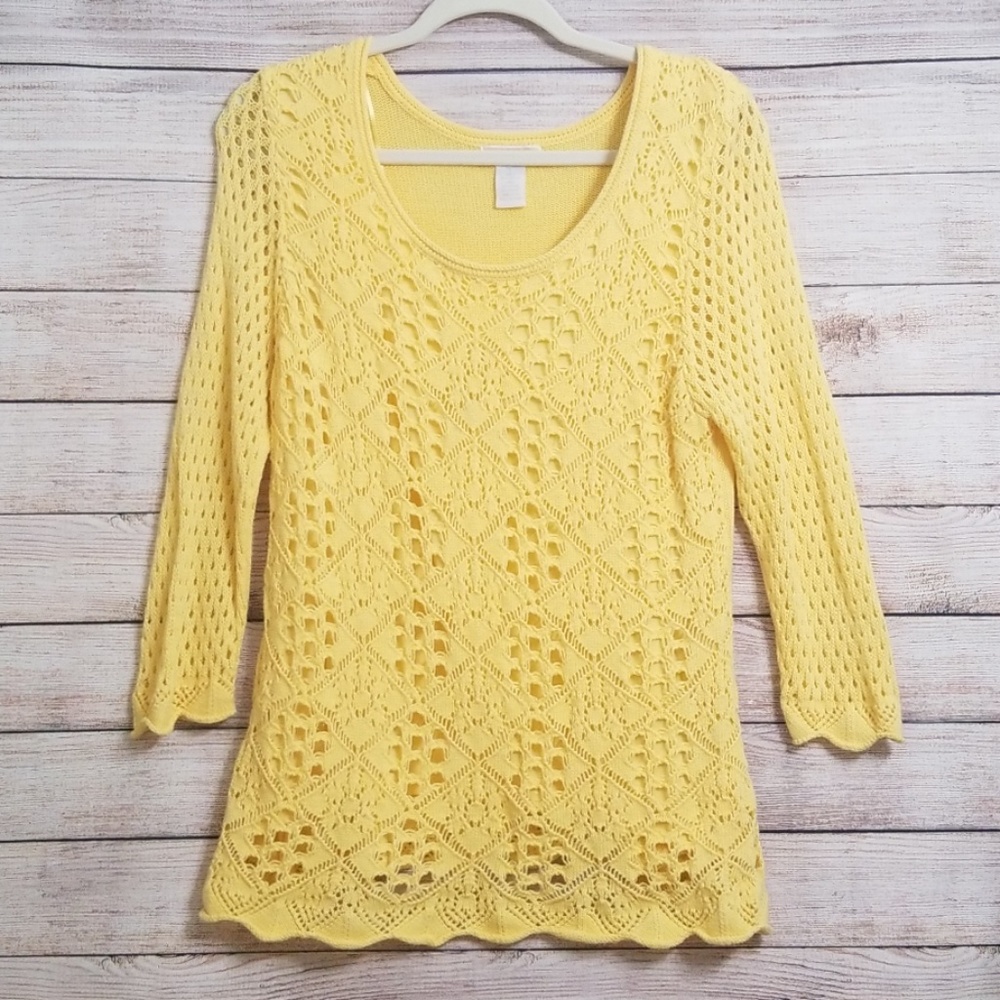 🍁SALE🍁 CHRISTINA YELLOW CROCHET SWEATER L